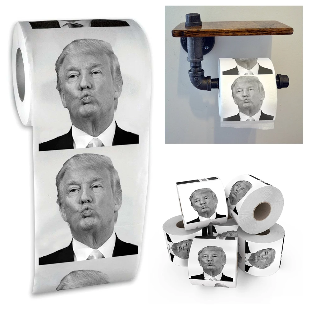 Broma divertida de papel tisú, regalo de broma, baño creativo, divertido papel higiénico, presidente Donald Trump, papel higiénico, envío directo