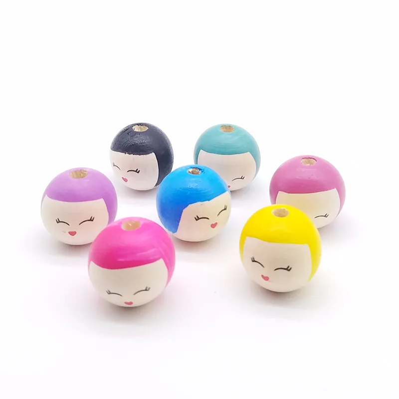 10pcs 25mm Cute Face Baby Head Wooden Beads Multiple Colors For Jewelry Making DIY Accessories Bracelet Necklace Amulet Supplies