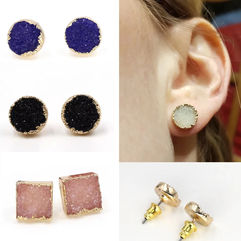 

Super Cheap Fashion Jewelry Wholesale Round&Square Frame Inlay Colorful Resin Stud Earrings For Women Girls Trendy Simple Style