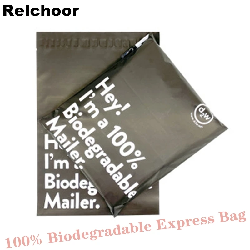 50pcs Black 100% D2W Biodegradable Courier Bag Eco Courier Waterproof Mail Bags Poly Mailers Seal Plastic Mailing Envelope Bag