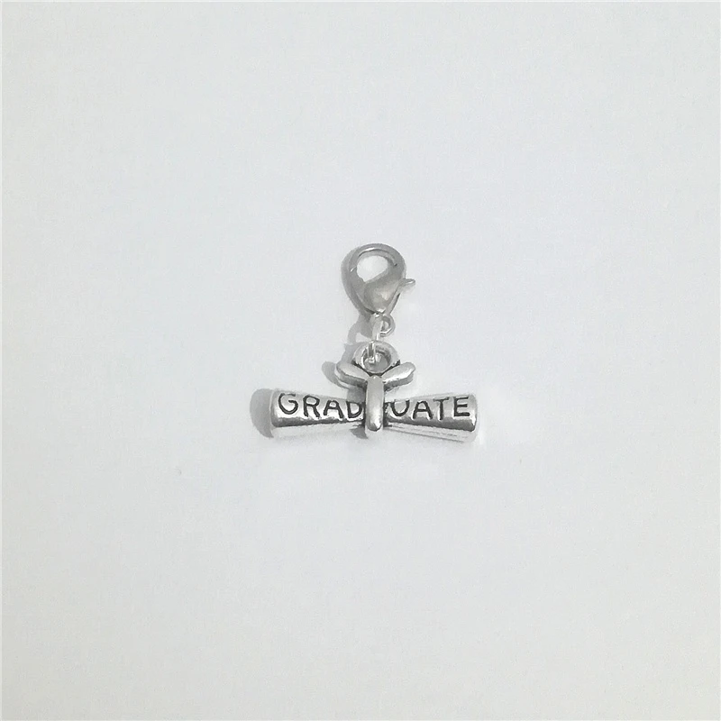 2 Pcs Antique Silver Color Diploma Clip on Charm, Zipper Pull, College Graduation Gift, Celebrating Graduation