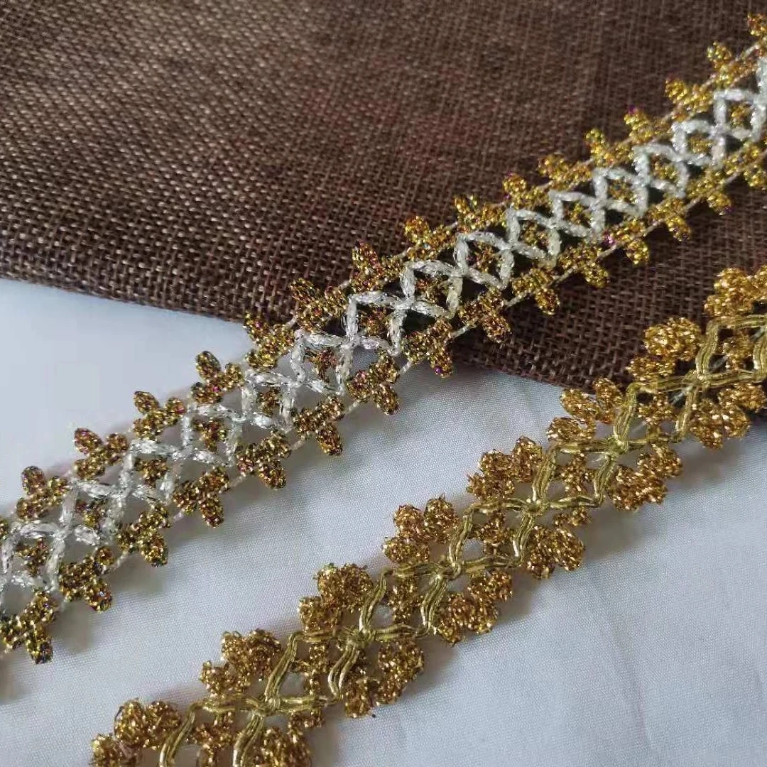 1Yard High Quality Lace Fabric 2.9cm Gold Ribbon Embroidery Gold Lace Fabric Collar Sewing Trimmings Ribbon encaje dentelle LT32