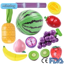 Montessori Simulation 3D Woodens Spielzeug Magnetischen Schneiden Obst Banane Zitronen Küche Modell Frühen Pädagogisches Spielzeug für Kinder Geschenk