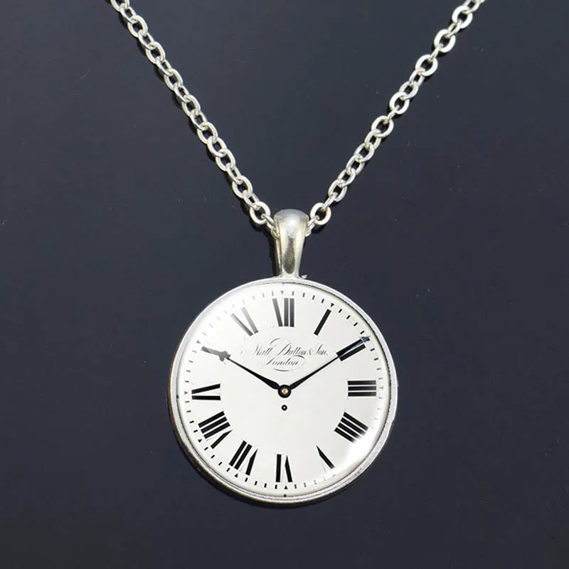 2020 Fashion Clock Glass Cabochon Necklace Vintage Clock Pendant Necklace Men And Women Gifts For Students