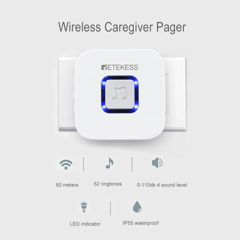 Retekess-Botão de Chamada SOS Sem Fio, Sistema de Ajuda do Paciente para Casa e Idosos, Botão Enfermeira, Pager Cuidador