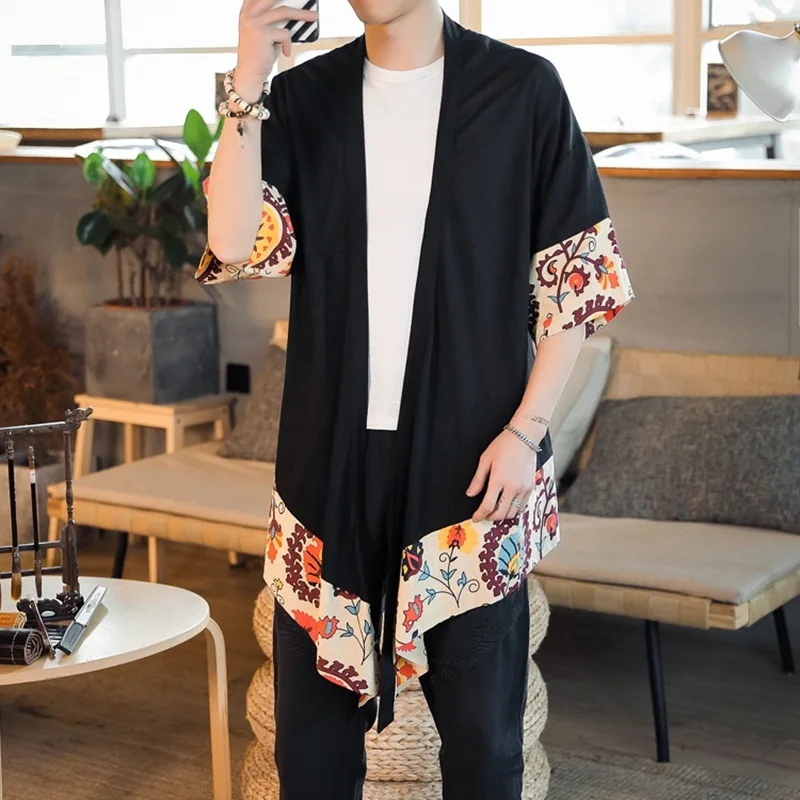 Men's kimono Japanese yukata men male vintage clothing linen Japanese kimono man shirt streetwear haori cosplay jacket 11308