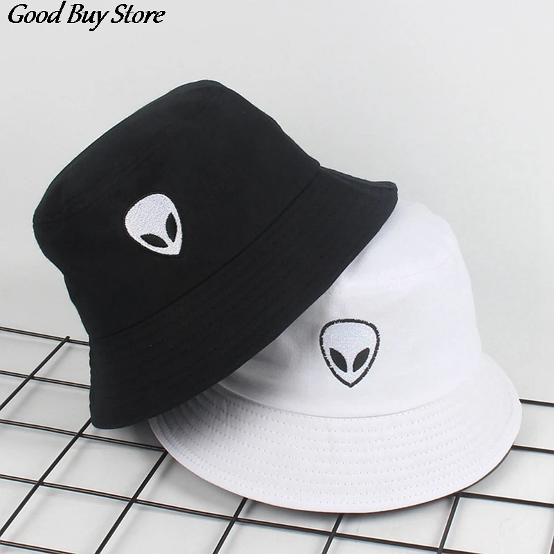 Cool Alien Print Bucket Hats For Women Men Sun Hat Summer Fashion Sunscreen Fisherman Panama Hip Hop Caps Breathable Cotton 2020