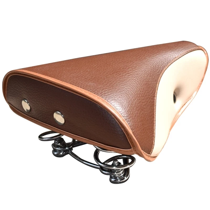 Bicycle Saddle Vintage Road Bike Seat Leather Cushion Comfortable Cycling Parts Rivet PU Steel Base Material