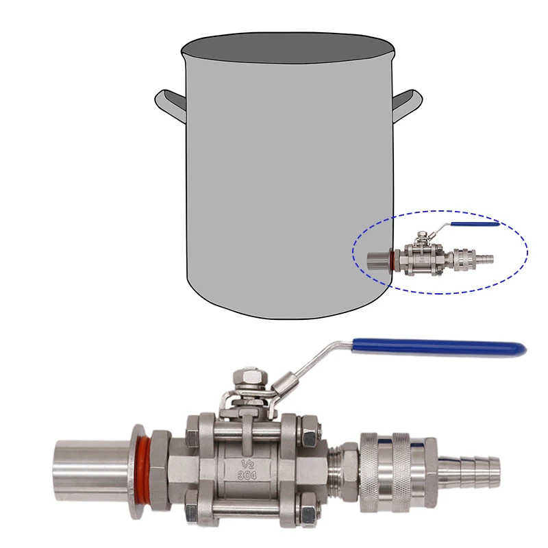 Weldless Quick Disconnect Kettle Valve Kit, 3 Piece Ball Valve, 1/2