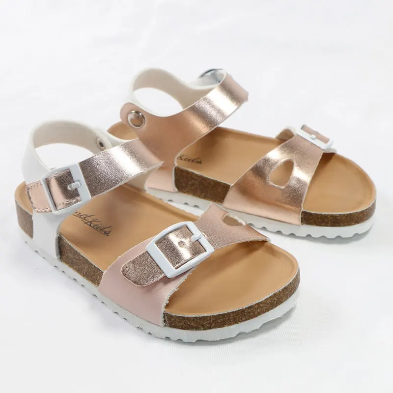 Summer Children Sandals for Girls PU Leather Metallic Glitter Princess Orthopedic Shoes Open Toe Toddler Kids Girl Sandals Cork