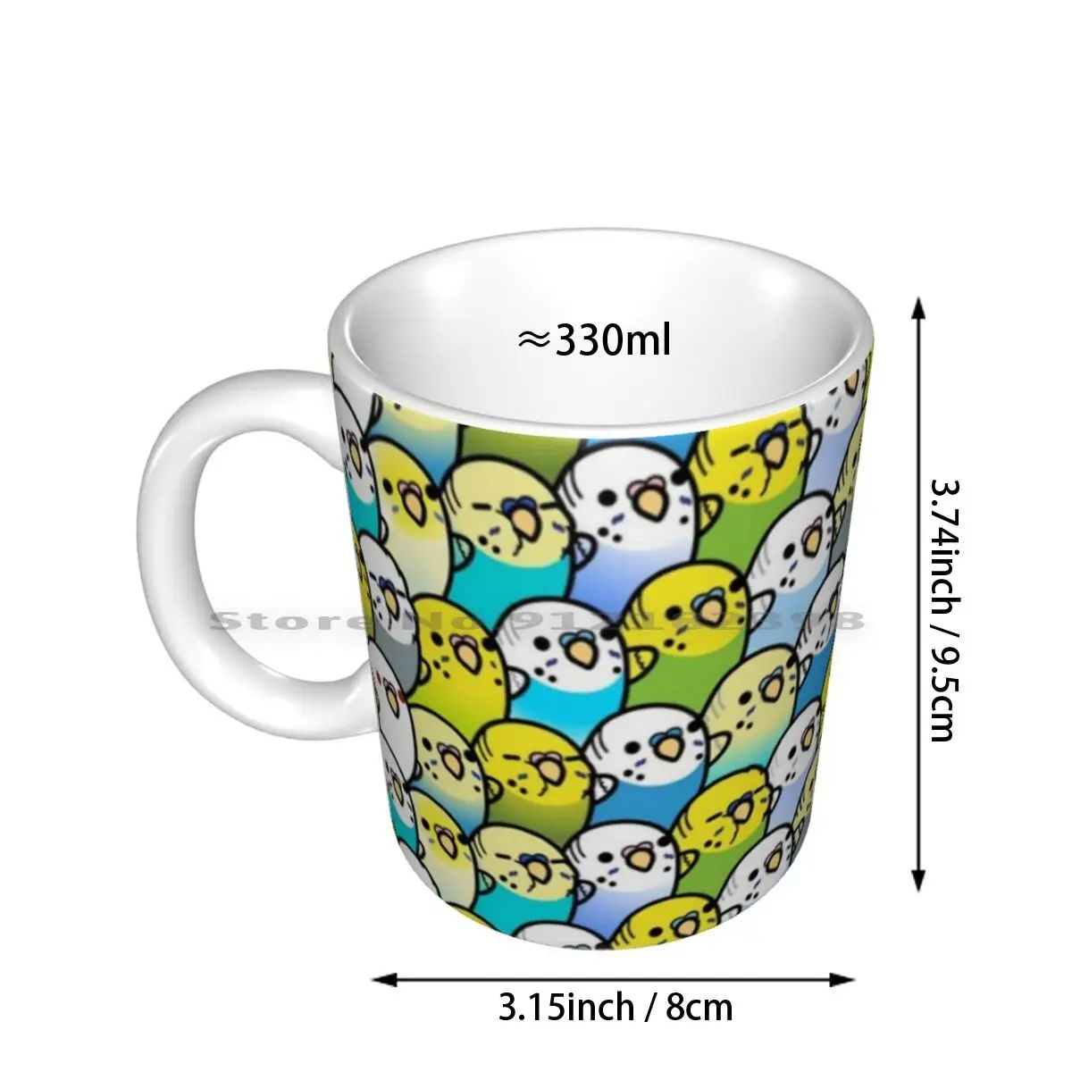 Bunches Of Budgies Ceramic Mugs Coffee Cups Milk Tea Mug Cute Kawaii Birb Birblr Bird Parrots Animals Pets Pattern Parakeet