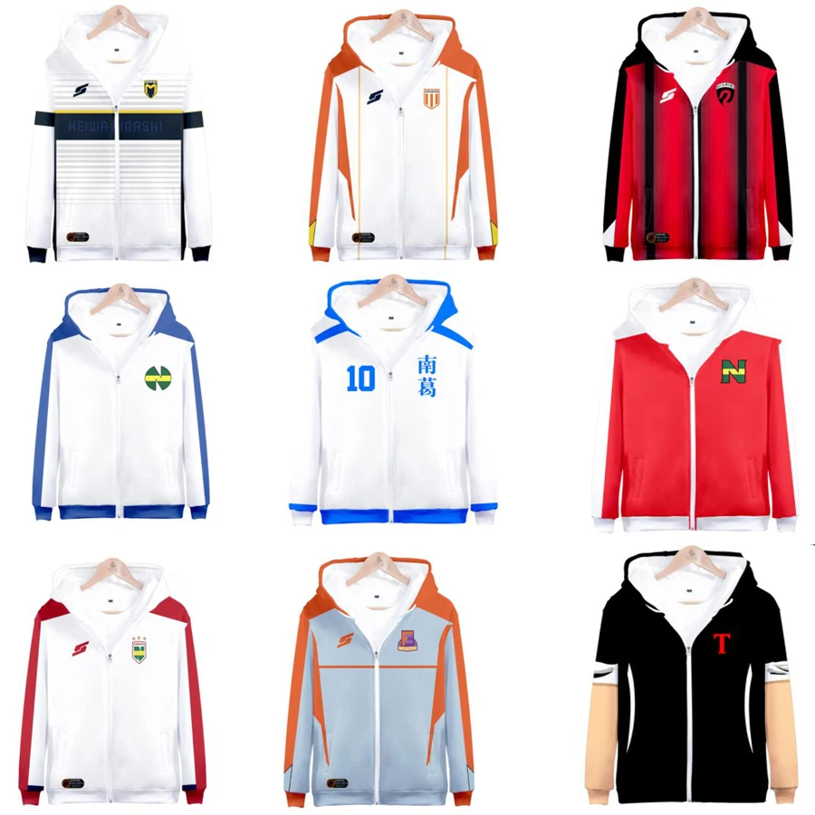 3D print Anime Captain Tsubasa Ozora Tsubasa Kojiro Hyuga  Costume Unisex  Hoodie Zipper Hooded Jacket Soccer Jerseys Uniform