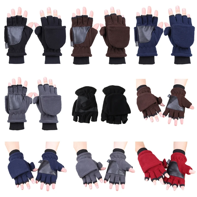 Inverno Polar Fleece Mezza Barretta di Vibrazione Guanti Doppio Strato Addensare Touch Screen Senza Dita Cabrio Mittens Guanti Da Polso Dello