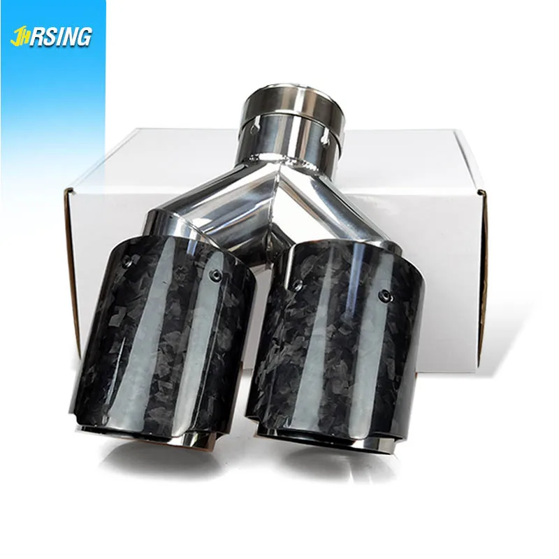 Genuine JHRSING Tuning Car Universal Nozzle for Muffler Double Outlet Forged Carbon Fiber Exhaust Tips for Car Accessories