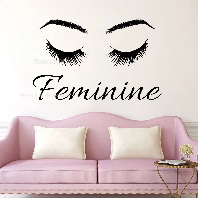 Feminine Eyelashes Vinyl Wall Stickers Makeup Hairdresser Wall Art Decals Beauty Salon Cosmetics Mural Bedroom Wallpaper LL2038