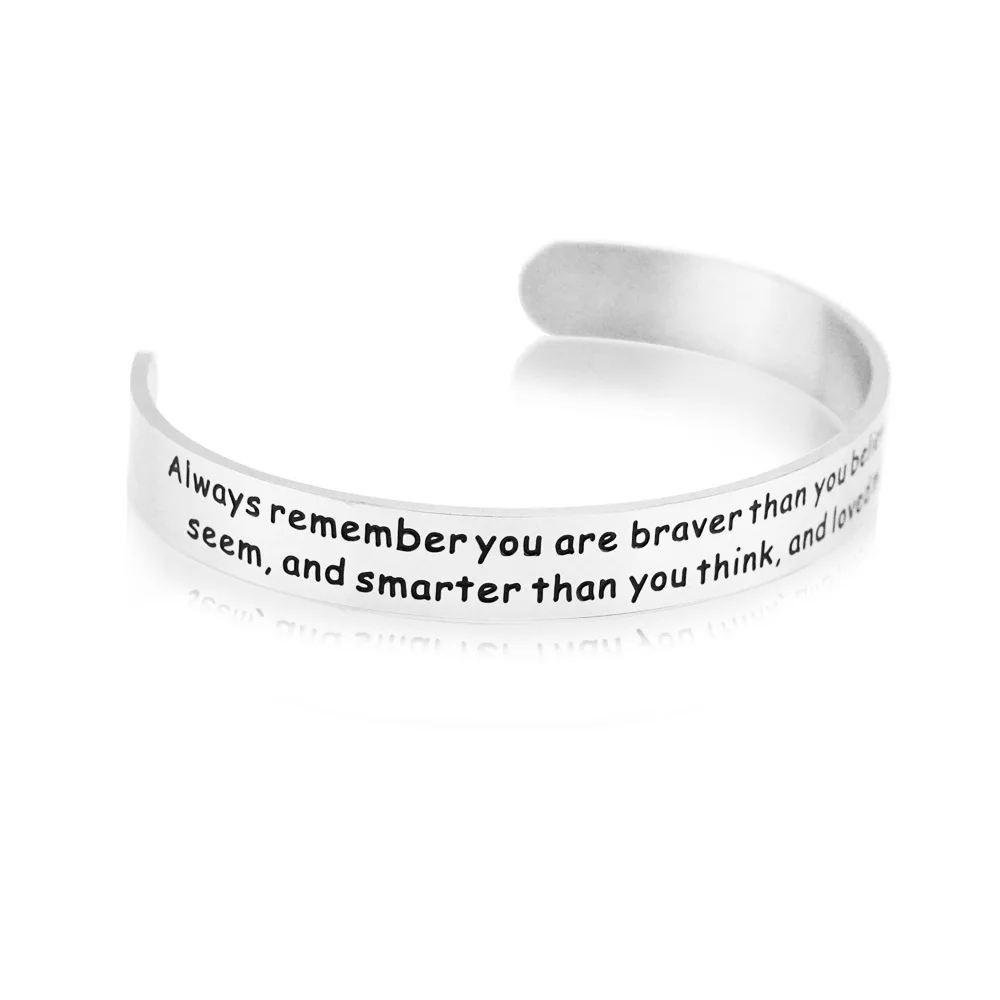 PolishedPlus ALWAYS REMEMBER YOU ARE BRAVER Than You Believe Engraved Bracelet Cuff Inspirational Jewelry for Women Men