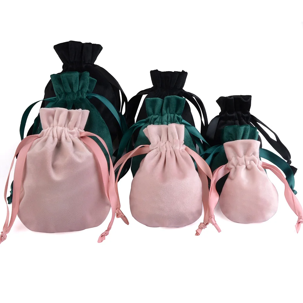 5pcs/lot 8x10/10x13/13x16cm Soft Velvet Gourd Bags Drawstring Pouches 3Color Wedding ChristmasParty Candy Jewelry Packing