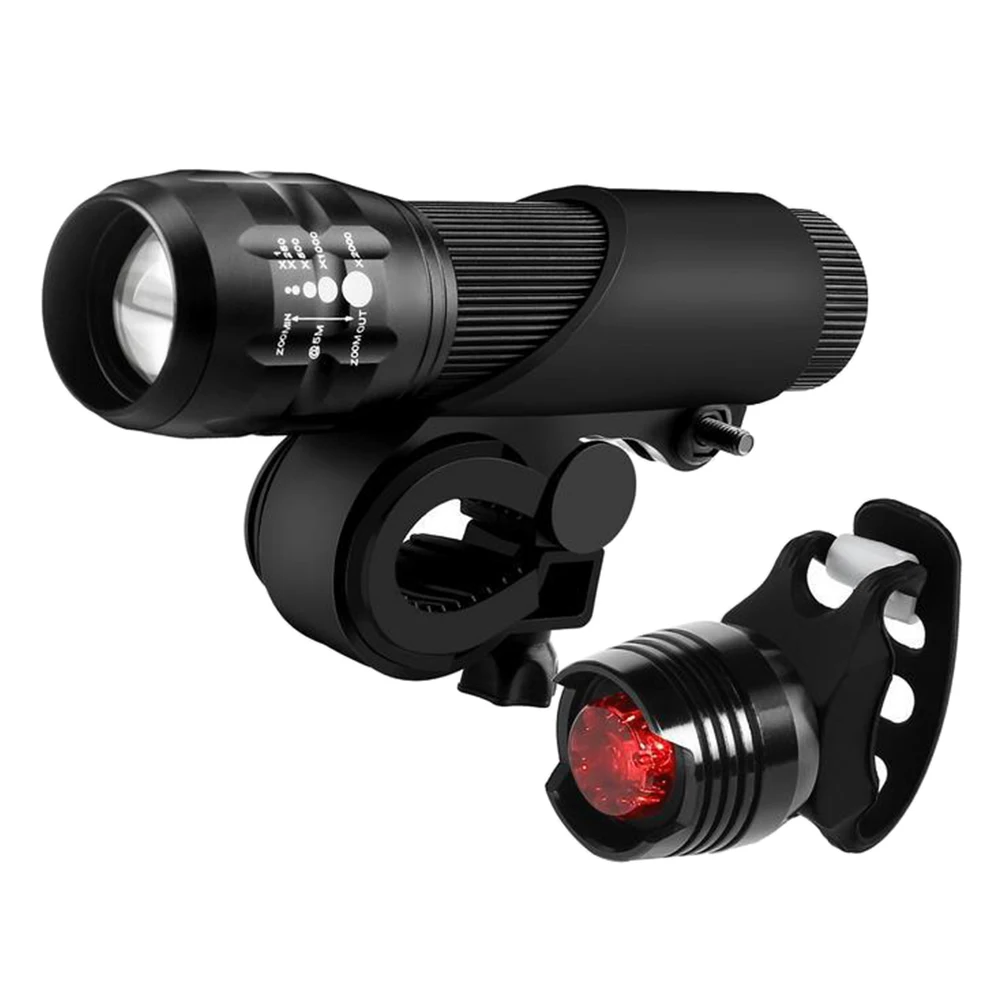 Bike Bicycle Front Light Set Zoom Headlight Rear Light Waterproof MTB Bike Light Flashlight With 1PC Warning Tail Light