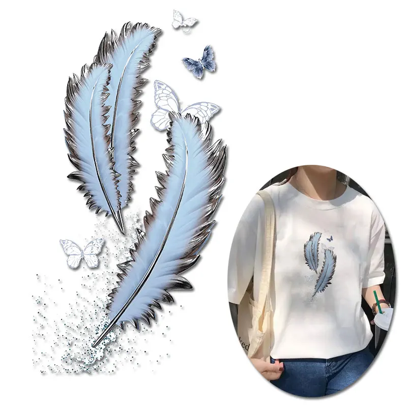 Pulaqi Feather Applique For Shirt Heat Transfer Vinyl Washable Sticker Stripes On Clothes Flowers/Animal Iron On Transfer Patch