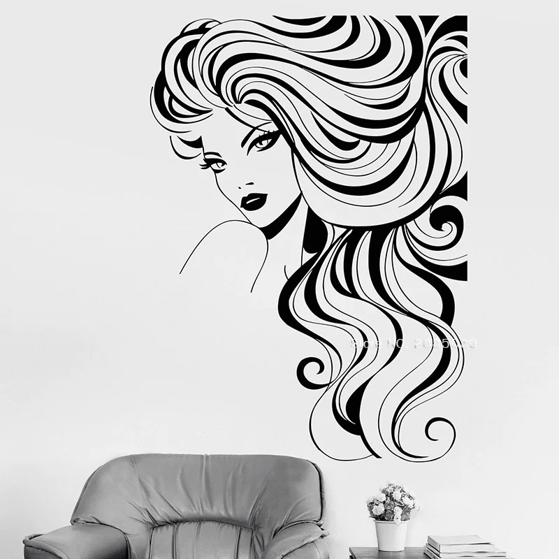 Long Hair Girls Vinyl Wall Decal Beautiful Fashion Girl Model Beauty Hair Salon Stickers Home Decor Bedroom Wallpapers LC1535