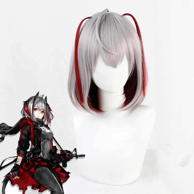 

Arknights W Cosplay Wig Gray Red Mixed Gradient Short Heat Resistant Synthetic Hair Halloween Carnival Party Role Play + Wig Cap