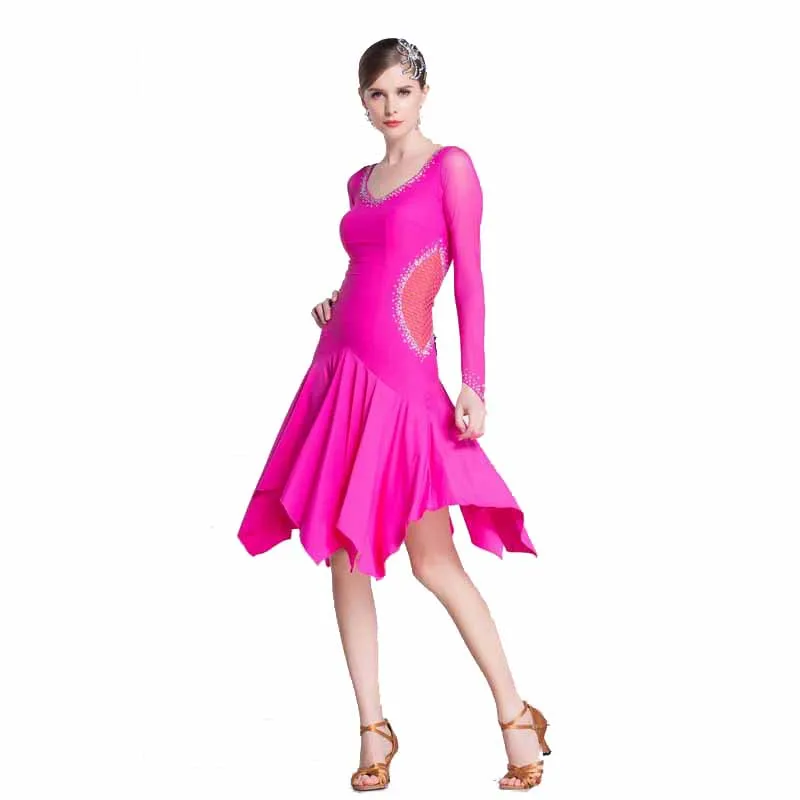 LP-1805 High Quality Cheap Women Girls Ballroom Latin Practice Wear Hot Sale Hot Pink Dance Latin Practice Dress For Party