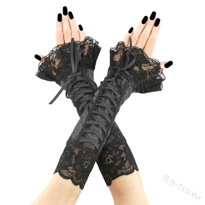 Explosion Style Sleeve Retro Sexy Goth Lace Wristband Long Arm Sleeve Bandage Lace Up Arm Sleeve Women Accessories Dark