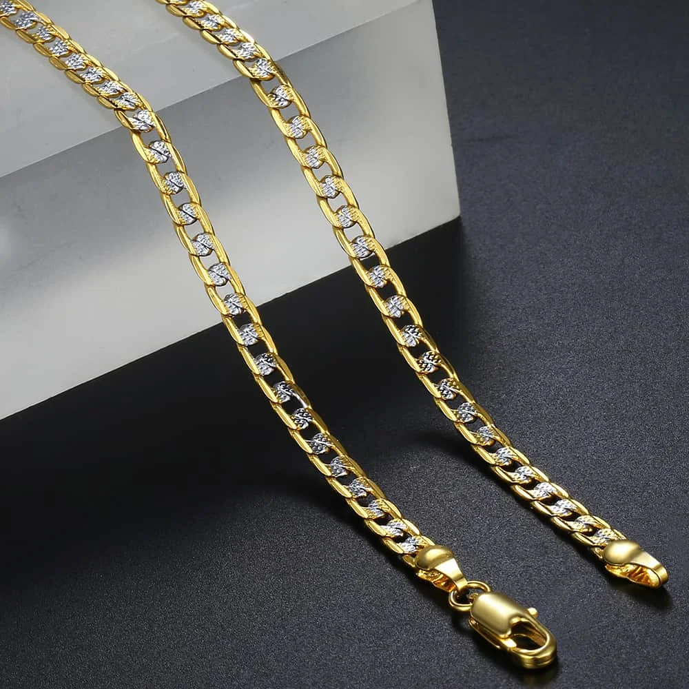 Davieslee Mens Womens Necklace Bracelet Yellow Gold Color Chain Curb Jewelry Bracelet Necklaces for Women Men 4mm LGN64