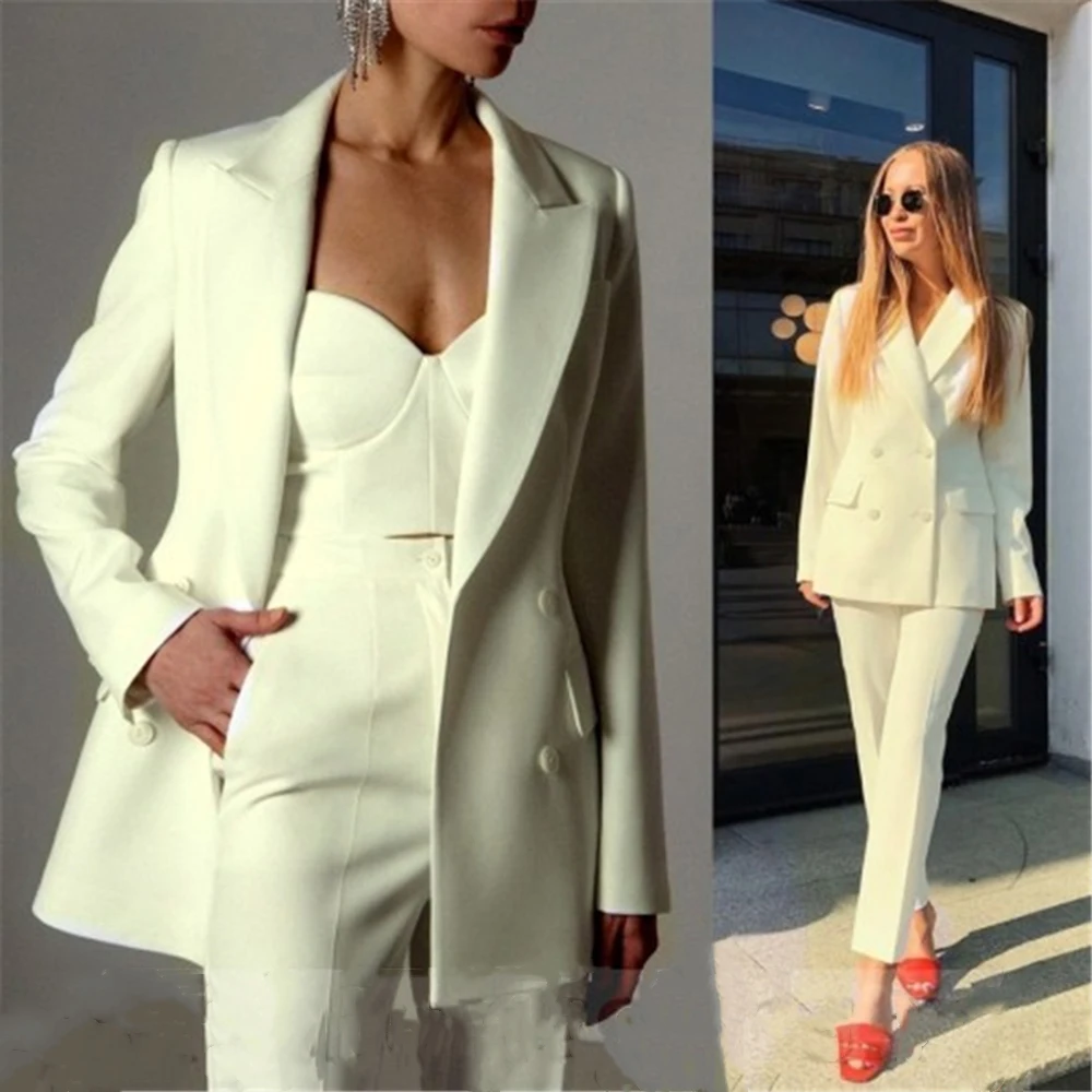 Ivory Blue Women Holiday Tuxedos Double Breasted Mother of the Bride Pants Suits Prom Evening Guest Wedding Wear 3 Pieces