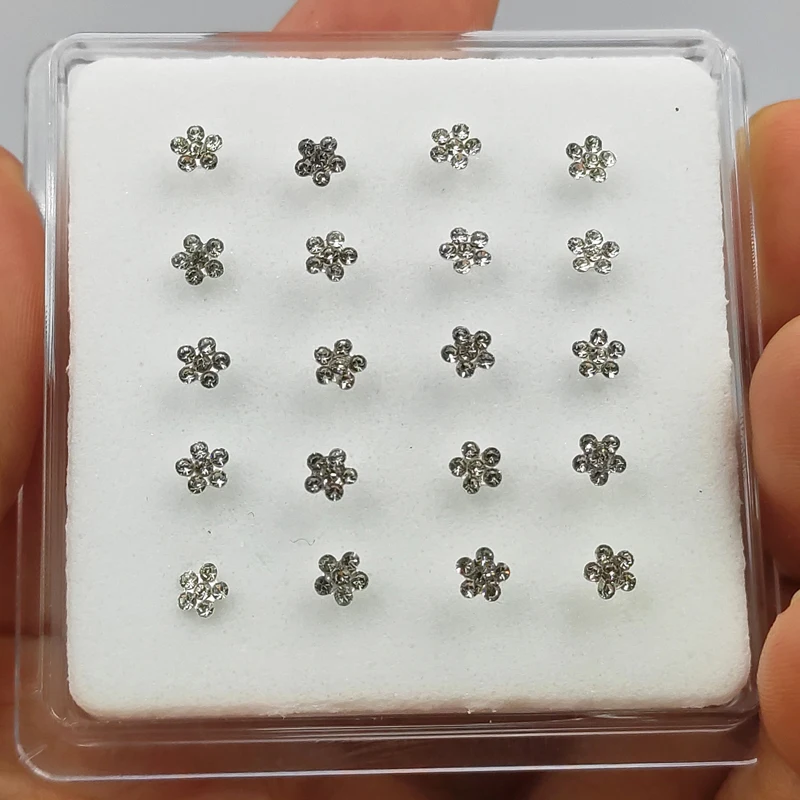 925 Sterling Silber Nase Gestüt Klar Kristall Blume Nase Pin Knochen Mode Körper Piercing Nasenloch Schmuck Für frauen 20 Teile/paket – Detail 1