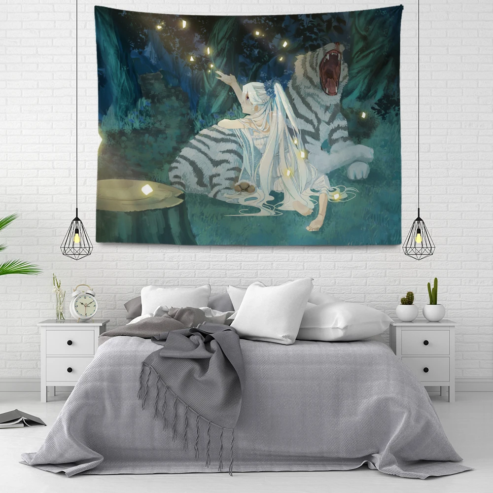 Mandala Velvet Wall Hanging, Forest Landscape Tapestry, Flower, Jungle, Animal, Moon, Ocean, for Bedroom Decor