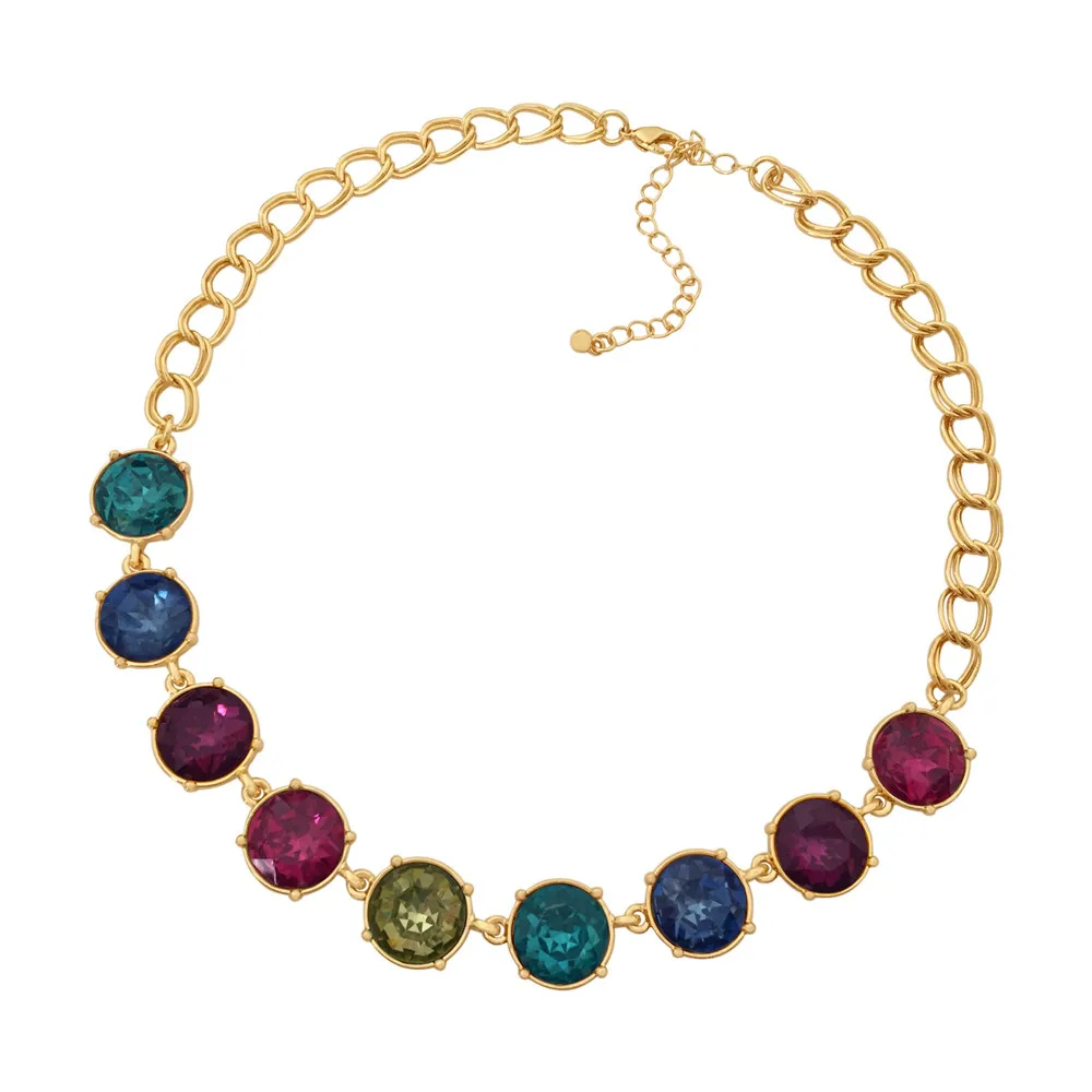 New Arrivals Gold Color Multi Stone Green Navy Red Olive Yellow Sky Colorful Statement Necklace For Women Soft Pastel Decoration