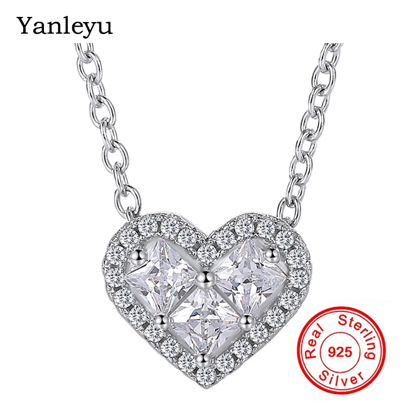 

Yanleyu Romantic Heart Pendant Necklace Real 925 Sterling Silver Cubic Zirconia Fine Jewelry Wedding Gift For Women PN055