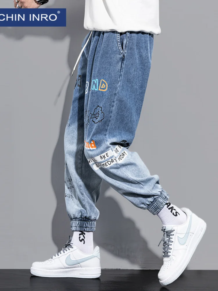 ICCLEK Tie-dye Jeans Men's Loose-fitting Casual Trousers with Printed Hip-hop Wide-leg Pants Patchwork Jeans  Baggy Jeans