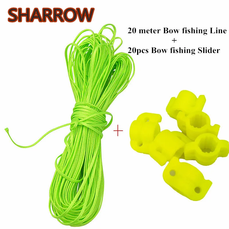 

20 Meter Green Acrylic Rope Bow Fishing Line+20PCS Diameter 8mm Bow Fishing Slider Safety Outdoor Bowfishing Accessories