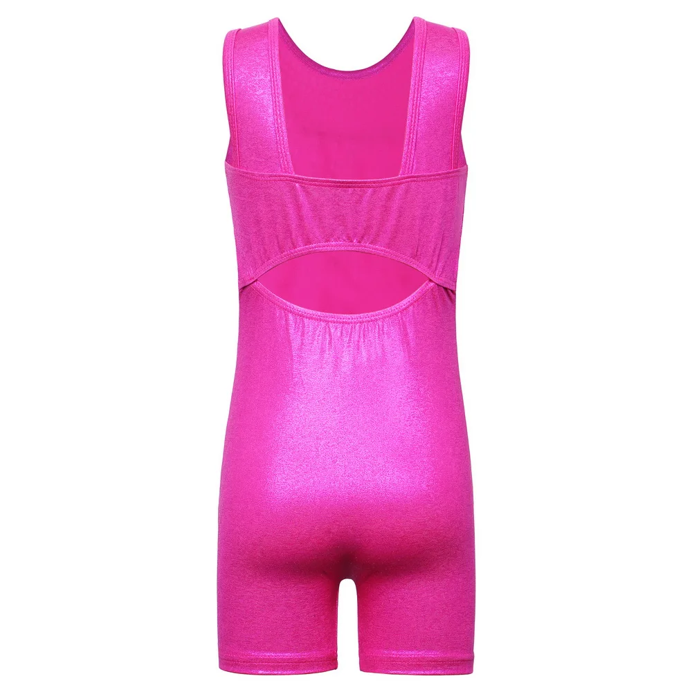 BAOHULU 3-12Y Girls Sleeveless Gymnastics Unitards Hotpink Rhinestone Leotards for Girls Kids Teenage Gym Suit Stage Dance Wear