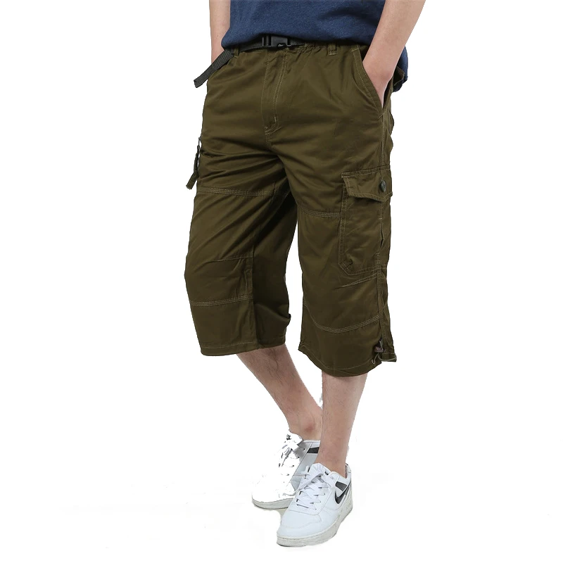 Pantaloncini Cargo lunghi da uomo 2023 estate ginocchio Multi tasca Casual cotone elastico in vita bermuda pantaloni caldi stile militare maschile