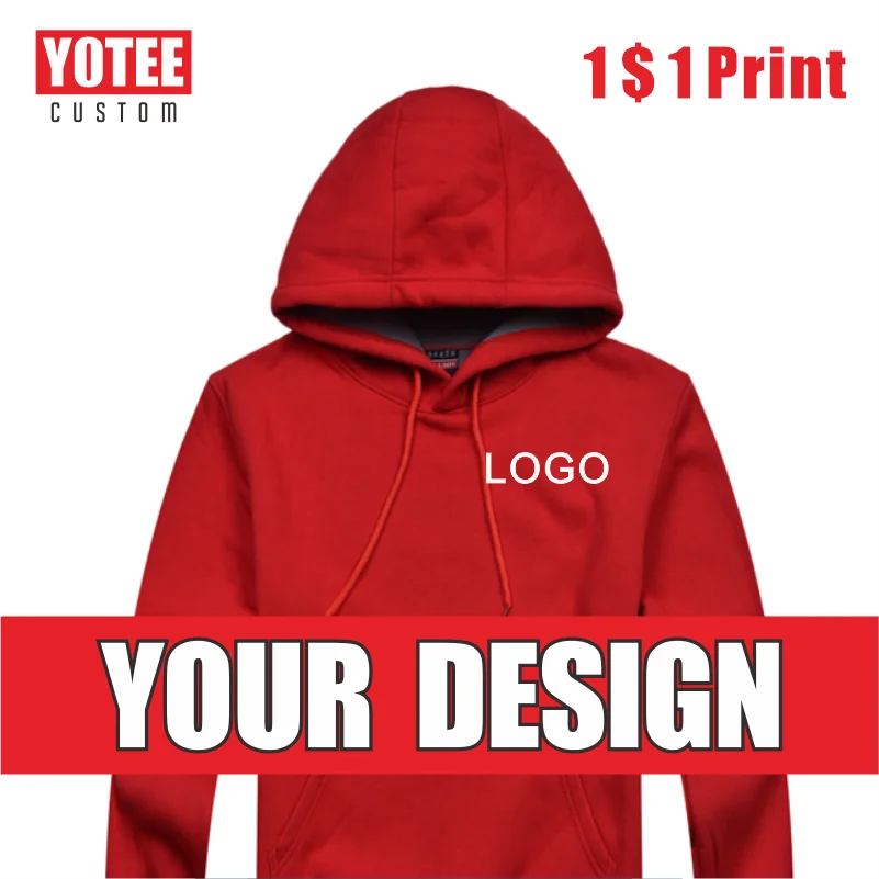 

YOTEE Men's Hoodie Thicken Fashion Brand Sweatshirt Logo Custom DIY 2021 Fall Winter Hooded Sweater Men's Top Pure Color Sweater