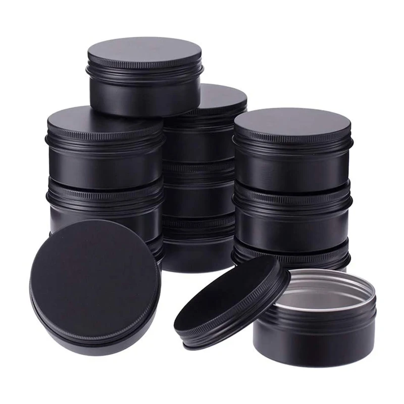 50pcs 80g Empty 68*35mm Black Round Aluminum Tin Cans Cosmetic Cream Jar Screw Thread Lid Pot Makeup Hair Wax Case Container