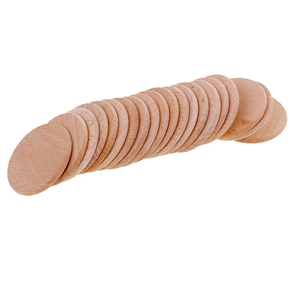 20 Pieces 36mm Wood Base Disk Round Pieces for DIY Painting Craft Scrapbooking