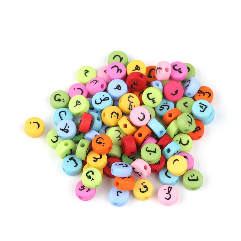 100pcs/Lot Acrylic Arabic Letters Sound Flat Spaced Beads  For Jewelry Making DIY for Kids Woman Puzzle Handmade Charms Bracelet