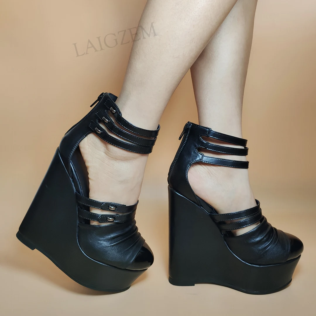 DOHBANER Women Pumps Platform Wedges High Heels Party Black Cosplay Sandals Scarpe Donna Tacco Shoes Woman Plus Size 44 45 47 52