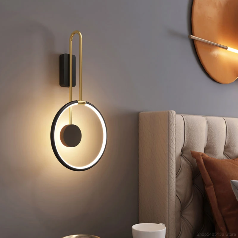 

Modern LED Golden Ring Wall Lamp Corridor Hotel Staircase Wall Light Loft Living Room Bedroom Home Decoration Interior Lighting