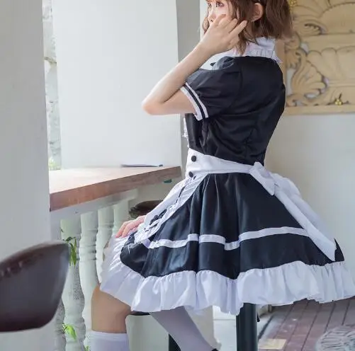 Traje de sirvienta japonesa para mujer, Vestido largo de Anime, blanco y negro, vestido Lolita, disfraz de Cosplay, delantal de cafetería, 2022