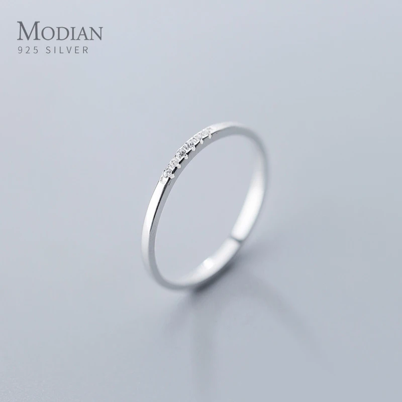 

Modian Pure 925 Sterling Silver Fashionable Wedding Ring For Women Simple Dazzling Zircon Stackable Finger Fine Jewelry Bijoux