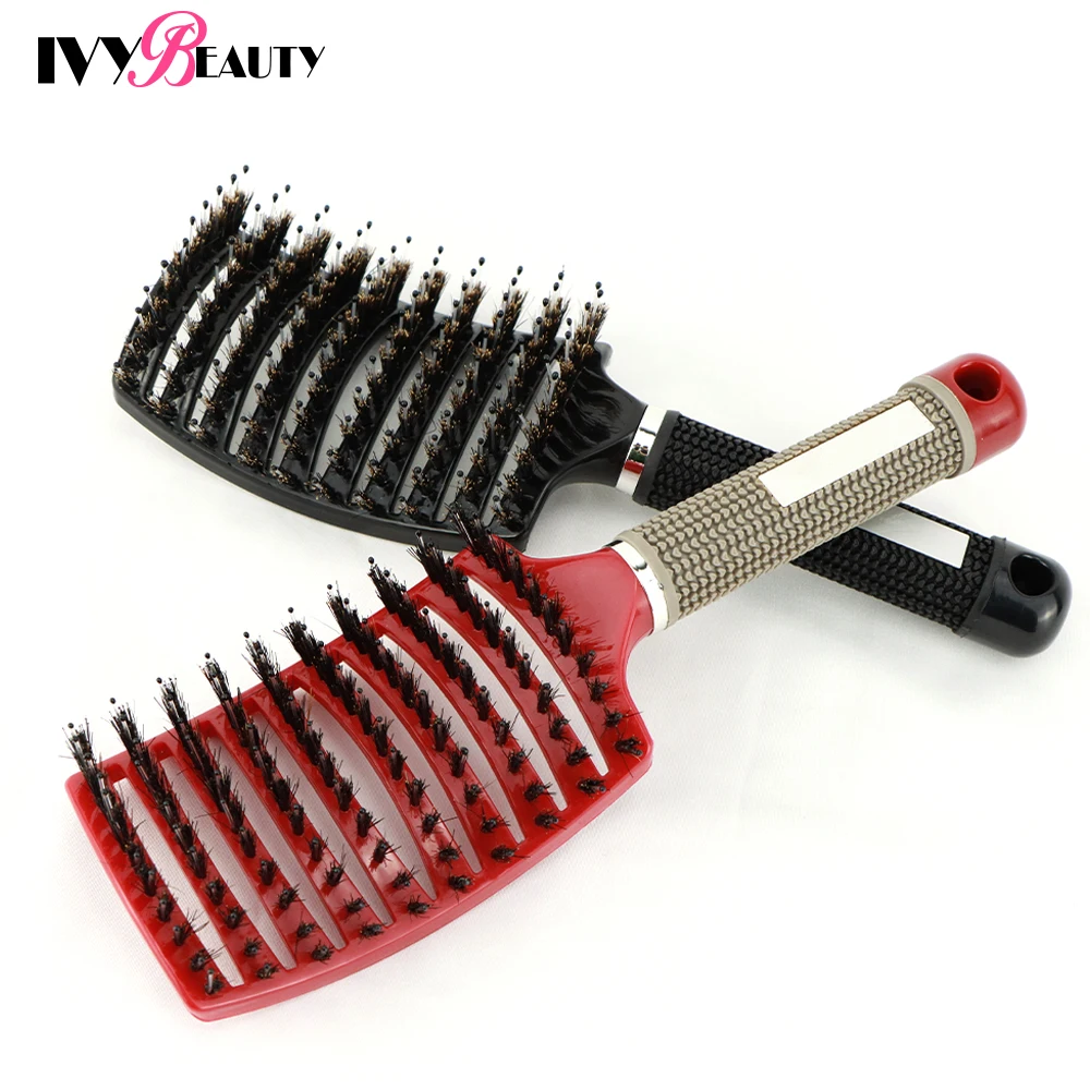 หญิงหวีนวดหนังศีรษะเส้นผม Bristle และ Nylon Hairbrush โค้งแปรงนวดผม Wet Curly Detangle แปรงผมสำหรับร้านทำผม