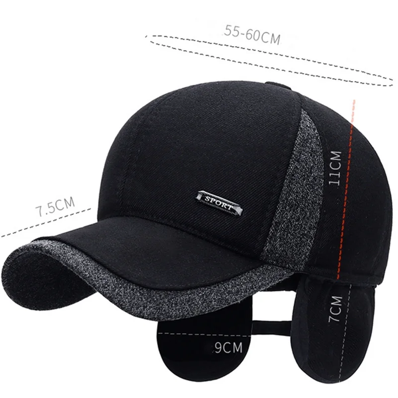 New Warm Mens Winter Wool Baseball Cap Ear Flaps Brand Snapback Hats Thicken Cotton Fitted Cap Gorra Hombre Trucker Cap