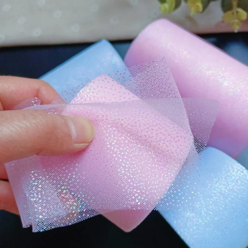 6cm 25Yards Rainbow Foil Dot Tulle Roll Organza Gauze Fabric Baby Shower Party Supplies DIY Hair Bows Handmade Material Supplies