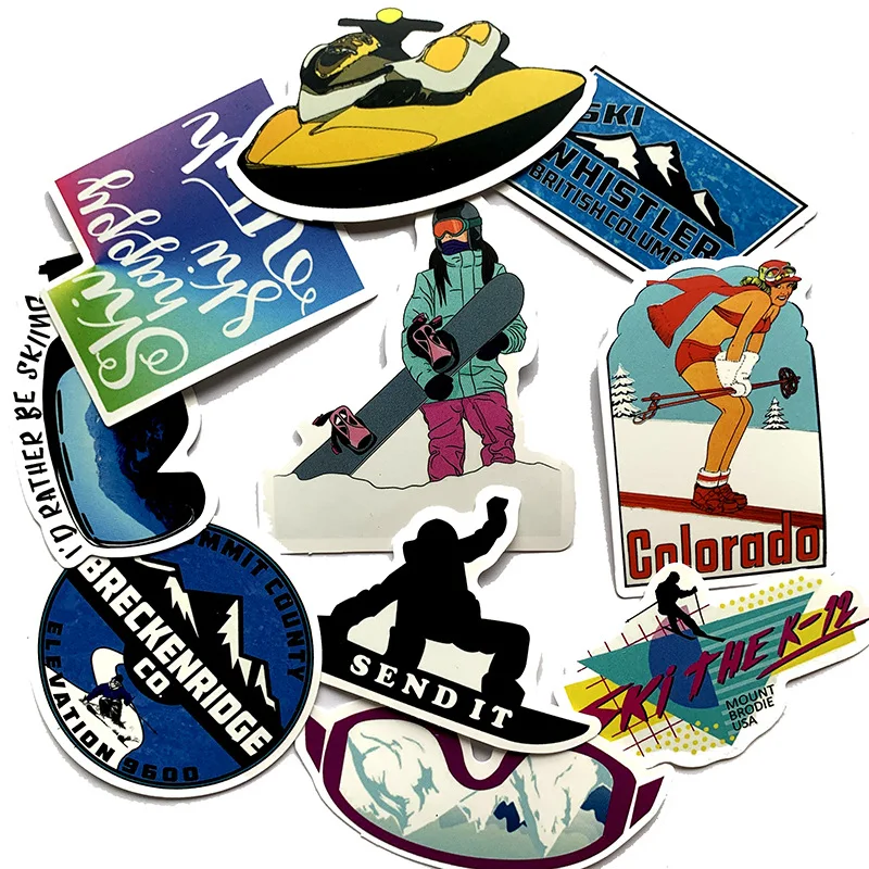 10/30/50Pcs Cartoon Ski Outdoor Stickers Waterproof Decal Laptop Motorcycle Luggage Snowboard Fridge Car Sticker