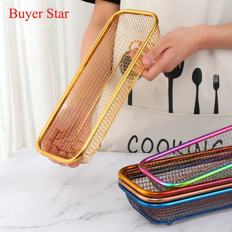 Stainless steel Cutlery Storage basket mesh chopsticks Holder Tableware Organizer Spoons Fork Storage Box Metal Container Rack